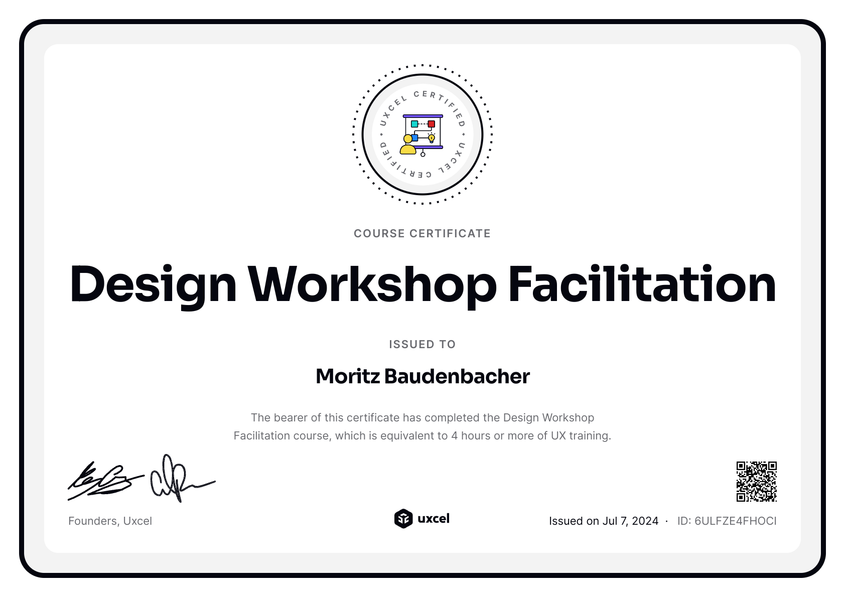 Moritz Baudenbacher's certificate